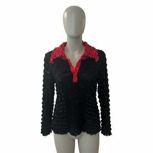 Women's Coin 3/4 Sleeve 3 Button Collar Shirt Top Expandable Size Up to 22